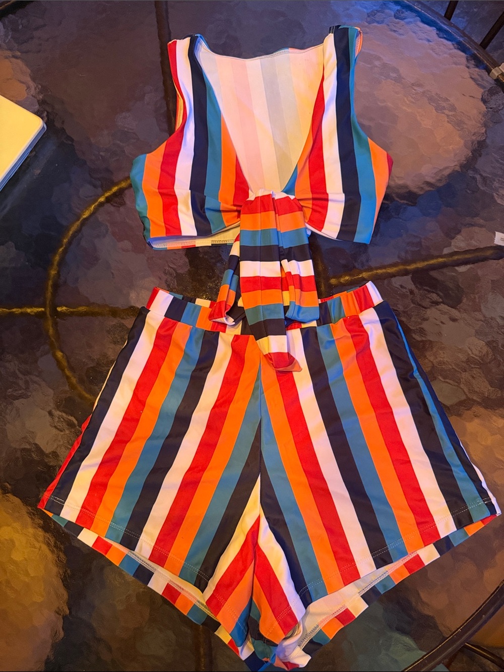 Multicolor Stripe Tie-Front two piece set/swim